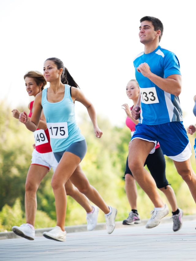 Group of runners in a cross country race.